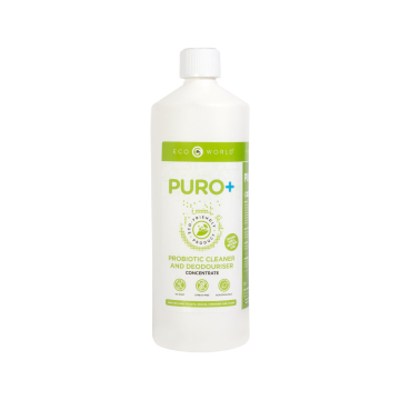 Eco World Puro+ Probiotic Cleaner and Deodouriser Concentrate bottle labeled eco friendly product
