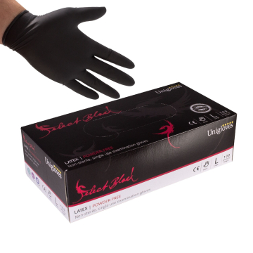 Box of 100 Unigloves Select Black Latex Gloves