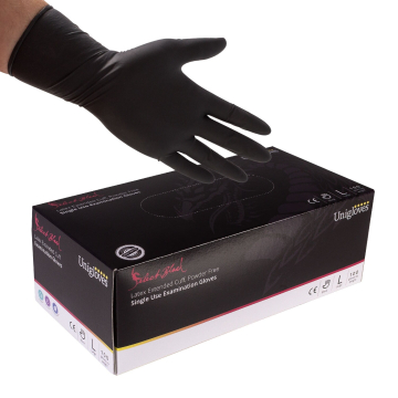 Box of Unigloves Long Cuff Black Latex Gloves