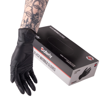 Box of 100 Saferly Black Nitrile Gloves - Case of 10