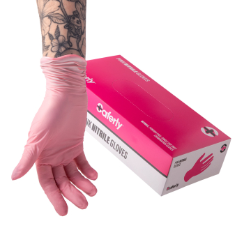 Box of 100 Saferly Pink Nitrile Gloves - Case of 10