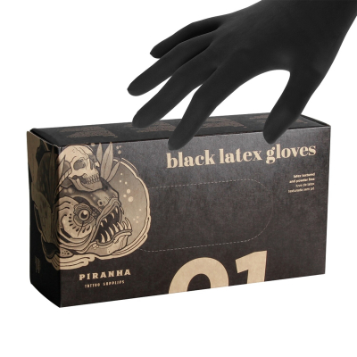 Box of 100 Piranha Black Latex Gloves