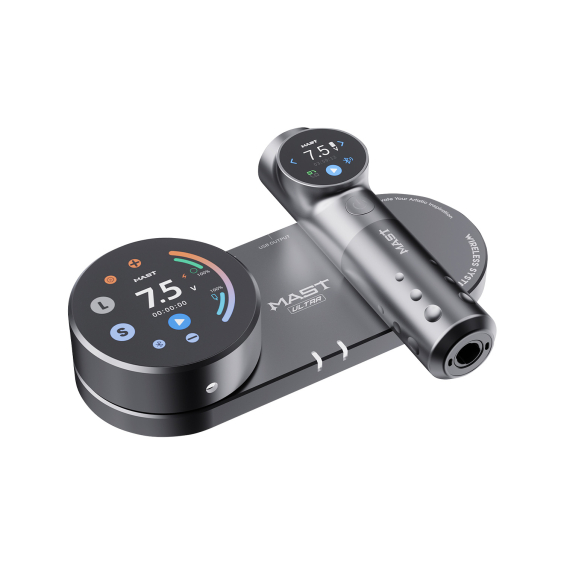 Dragonhawk Mast Archer Ultra Tattoo Machine with Charging Dock - Matte Gray - 4.5mm Stroke